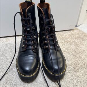 Dr. Martens Black Leather Boots with Yellow Stitching
